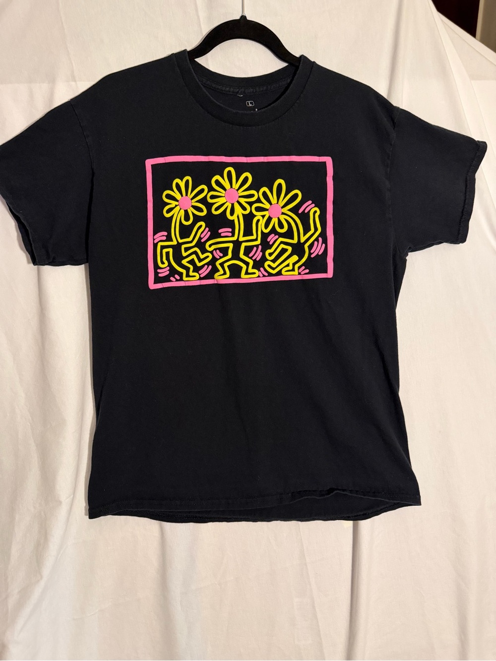 #416 Black Graphic Tee with Pink & Yellow Dance Design